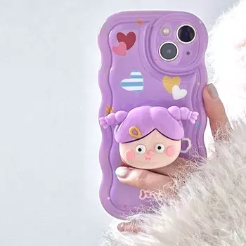 Фиолетовый чехол-подставка для девочек с мультяшным сердечком Ins, чехол для телефона Iphone 11 12 13 Promax 14 Pro Max, милая задняя крышка, капа For iphone 14promax