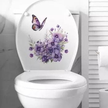 Фиолетовый цвет Цветочные бабочки Туалет Наклейка Съемная самоклеящаяся Водонепроницаемая ПВХ Стена Гостиной
