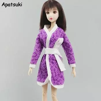 Фиолетовый цветочный банный халат для куклы Барби, костюм для ванной, зимняя пижама, спальный халат, повседневная одежда для игрушек Барби 1/6 фиолетовый