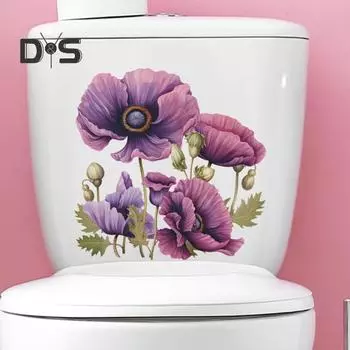 Фиолетовый цветочный стикер для унитаза, съемный самоклеящийся, водостойкий, ПВХ, настенная наклейка для гостиной, ванной комнаты, украшение для крышки унитаза фиолетовый