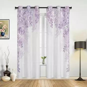 Фиолетовый цветок глицинии белые шторы для спальни гостиной шторы кухни детской комнаты оконные шторы современный домашний декор 135W x 60H(cm) x1