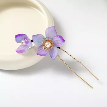 Фиолетовый Цветок Гребни для Волос Китайские Заколки Зажимы Кисточка Подвеска Ювелирные Изделия Женские Платье Ханфу Косплей Жемчуг Бабочка Головные Украшения