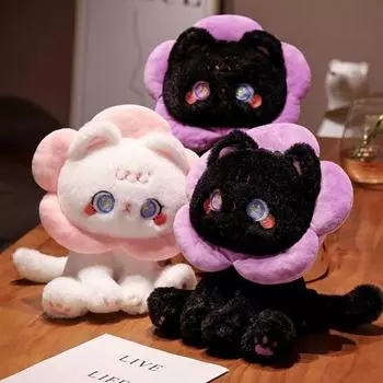 Фиолетовый цветок петля кошка плюшевая игрушка животное мультяшный цветок кошка кукла котенок мягкая кукла рождественский подарок белый