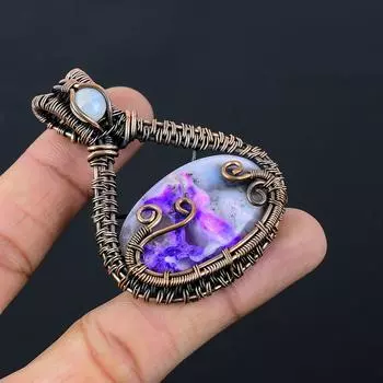 Фиолетовый дендрит опал драгоценный камень чистая медная проволока обернутая подвеска ручной работы ювелирные изделия 2.48 Inches фиолетовый