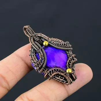 Фиолетовый дендрит опал драгоценный камень чистая медная проволока обернутая подвеска ручной работы ювелирный подарок 2.24 Inches фиолетовый