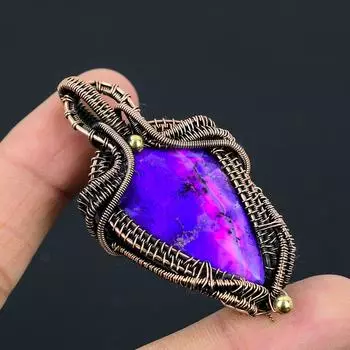 Фиолетовый дендритный опал, драгоценный камень, медная проволока, красивый ювелирный кулон ручной работы 2.55 Inches фиолетовый