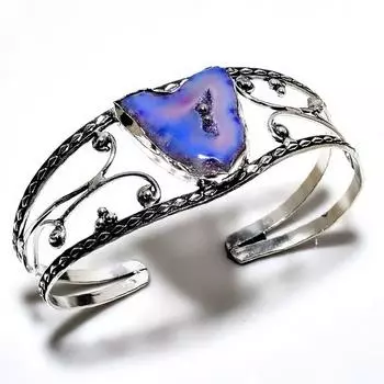 Фиолетовый драгоценный камень Друзы 925 пробы с посеребренным покрытием ручной работы Ювелирный браслет-манжета