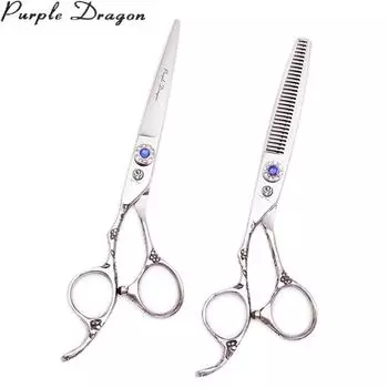 Фиолетовый дракон, левая рука, 5,5 дюйма; 6 дюймов; Профессиональные ножницы для волос 440C Парикмахерские ножницы Режущие ножницы Парикмахерские филировочные ножницы
