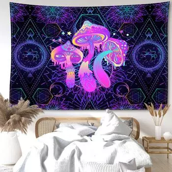 Фиолетовый геометрический грибной гобелен, подвесной абстрактное искусство, хиппи Тапиз, колдовство, таинственный домашний декор для гостиной 95x73CM