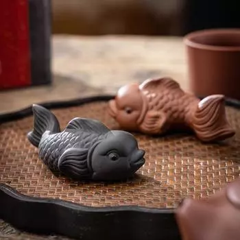 Фиолетовый глиняный карповый чайный сервиз для домашних животных, приносящий богатство, украшение в виде дзен-чайного набора, маленький изящный размер чёрный