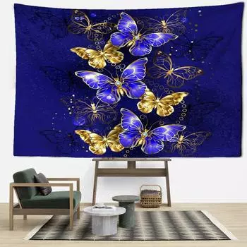 Фиолетовый и золотой гобелен с бабочкой, настенный богемный простой хиппи, эстетическая комната, спальня, домашний декор 95x70CM