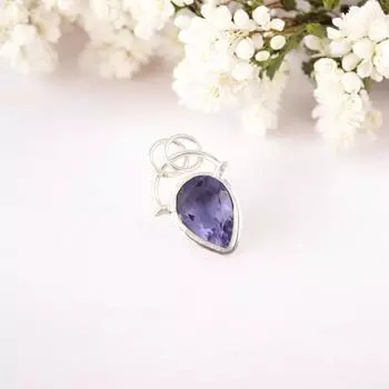 Фиолетовый ИОЛИТ Драгоценный камень 925 Проба Стерлинговое серебро Изделия ручной работы Модный кулон для подарка PP-56-14