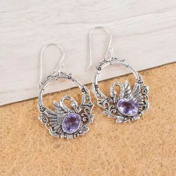Фиолетовый ИОЛИТ Драгоценный камень 925 Стерлинговое серебро Ювелирные изделия Серьги-капли 1.64 CE-2-16