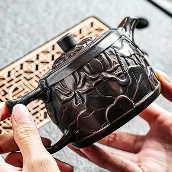 Фиолетовый керамический чайник ручной работы, большой керамический чайник для дома, одинарный чайник, чайный сервиз для кунг-фу, разделитель для чая