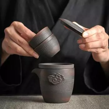 Фиолетовый керамический чайный сервиз для путешествий на открытом воздухе, портативный чайный сервиз для кунг-фу, чайник, маленькая упаковка