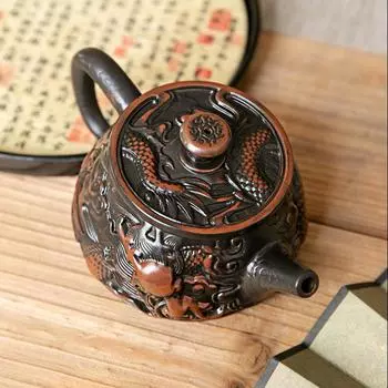 Фиолетовый керамический старинный чайник, керамический резной чайник кунг-фу, одинарный чайник, устройство для заваривания чая пуэр, чайные наборы, китайский чайник