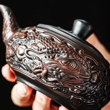 Фиолетовый керамический старинный чайник, керамический резной чайник кунг-фу, одинарный чайник, устройство для заваривания чая пуэр, чайные наборы, китайский чайник