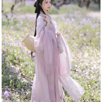 Фиолетовый комплект сказочного женского платья в китайском стиле Ханьфу в стиле династий Вэй и Цзинь с перекрестным воротником L фиолетовый
