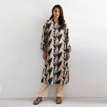 Фиолетовый комплект женских брюк-туники с длинным узором