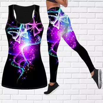 Фиолетовый костюм для йоги с кристаллами и бабочкой для женщин, модные леггинсы для тренировок, спортивные повседневные штаны для фитнеса и йоги XS синий