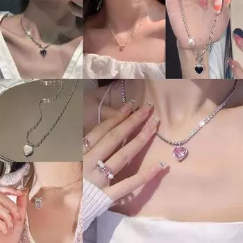 Фиолетовый Кристалл Сердце Кулон Ожерелье Женщины Милая Крутая Девушка Панк Ключица Цепь Модное Эстетическое Ожерелье Ювелирные Изделия Подарок