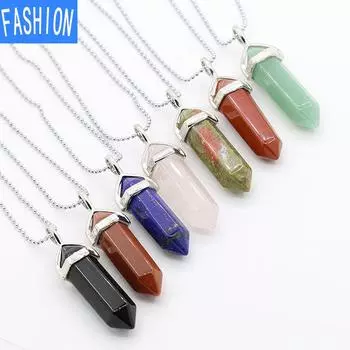 Фиолетовый кристалл, шестиугольная пуля, ожерелье из натурального камня, аура, подвеска из натурального камня, модные женские ювелирные изделия blackonyx