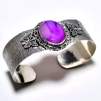 Фиолетовый кружевной агатовый драгоценный камень 925 посеребренный браслет-манжета ручной работы