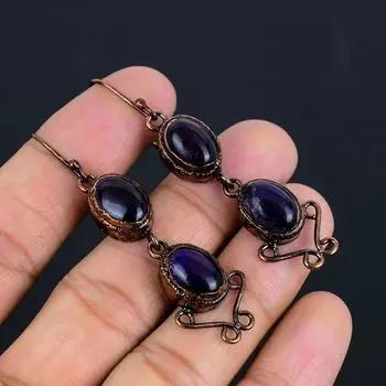 Фиолетовый лабрадорит драгоценный камень медь гальванопластика ручная работа ювелирные изделия потрясающие серьги для любви 2.60 Inches фиолетовый