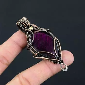 Фиолетовый лабрадоритовый медный кулон, обернутый медной проволокой, кулон ручной работы, медное ювелирное украшение, подарок для ее матери, драгоценный камень лабрадорит фиолетовый