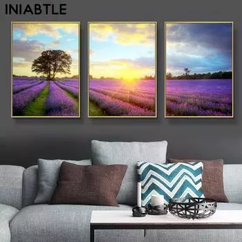 Фиолетовый Лавандовый Восход Закат Пейзаж Плакат Красивая Настенная Картина на Холсте Скандинавская Современная Картина Гостиная Домашний Декор 21cm30cm NoFrame