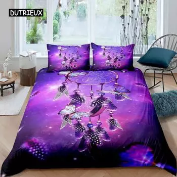 Фиолетовый Ловец снов Пододеяльник Комплект постельного белья с изображением ловца снов в стиле бохо из микрофибры Экзотический этнический стиль Королевский пододеяльник EU single(135x200cm)