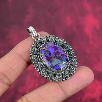 Фиолетовый медный аметист драгоценный камень 925 цельное серебро ювелирные изделия, ручная работа великолепные серебряные ювелирные изделия подарок для женщин 1.88 Inches фиолетовый