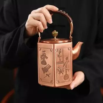 Фиолетовый медный чайник для заваривания ручной работы, большая емкость, винтажный чайник для заваривания, чистая медь, без покрытия, чайный набор в стиле кунг-фу