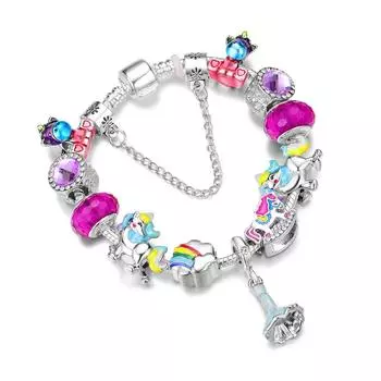 Фиолетовый милый кулон с изображением Пегаса, подвеска из бисера, детский браслет в мультяшном стиле, подходящий аксессуар для девочек, подарок 19cm золотой