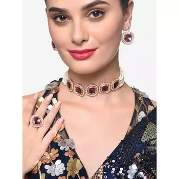 Фиолетовый многорядный комплект из бисера в этническом колье, серьги и кольца для женщин