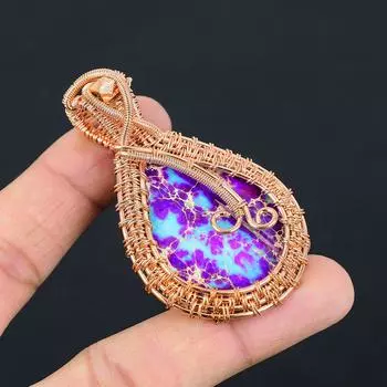Фиолетовый морской осадок, драгоценный камень, чистая медная проволока, обернутая подвеской ручной работы, ювелирное изделие 2.65 Inches фиолетовый