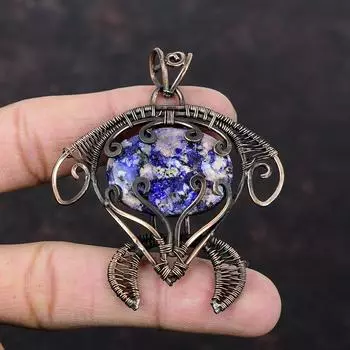 Фиолетовый морской осадок Яшма Кулон Медная проволока Обернутый кулон Черепаха Кулон Драгоценный камень Медь Ювелирные изделия Подарок для нее Уникальные украшения ручной работы