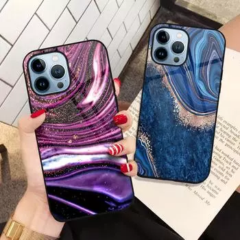 Фиолетовый мраморный чехол для телефона для Iphone 14 13 11 12 Pro Max Mini Xs Xr X 7 8 6s Plus Se 2022, задние чехлы из закаленного стекла For iPhone 14 Plus