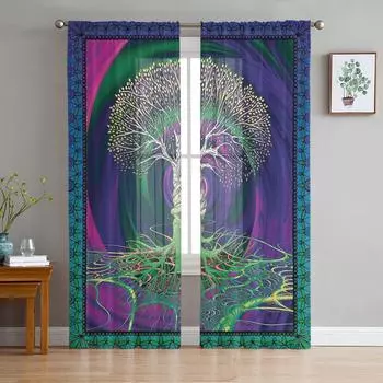 Фиолетовый Mystery Life Of Tree Тюлевые оконные шторы для гостиной, пряжа из органзы, прозрачная вуаль, занавеска для спальни, кухни, домашний декор, драпировка 1 PCS W100XH250cm