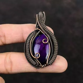 Фиолетовый огненный кулон из лабрадорита, кулон из медной проволоки, кулон ручной работы, ювелирные изделия из медной проволоки, ювелирные изделия из натурального драгоценного камня, подарок для мамы