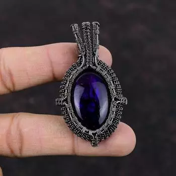 Фиолетовый Огненный Лабрадорит Кулон Медная Проволока Обернутый Кулон Ювелирные Изделия Ручной Работы Подвеска Из Драгоценного Камня Медная Проволока Обернутая Ювелирная Подвеска Для Подарков