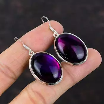 Фиолетовый огненный лабрадорит Серьги Серьги из натурального драгоценного камня Серьги из стерлингового серебра 925 пробы Ручная работа Достойные ювелирные изделия Подарок для жены Дизайнерские украшения