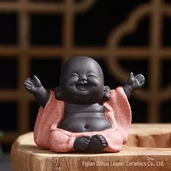 Фиолетовый песочный чайный питомец Маленький монах Большой живот Майтрейя Будда Декор для чайной церемонии и украшения автомобиля