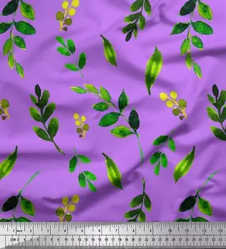 Фиолетовый поли креп Soimoi Zamioculcas оставляет отпечатки на ткани по метрам 42 дюйма 42 Inch Wide - Poly Crepe фиолетовый