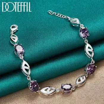 Фиолетовый серебряный браслет с цирконом ААА для женщин, свадебный подарок, модные украшения 20cm