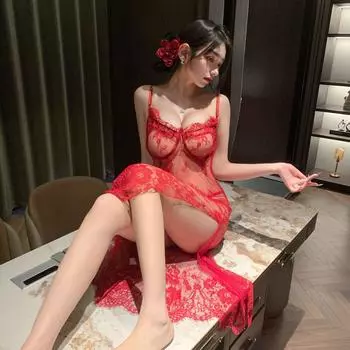 Фиолетовый сексуальный комплект женского белья с подвязками, сексуальное прозрачное кружевное униформенное искушение, платье с разрезом, для маленькой груди M size 80-62.5kg