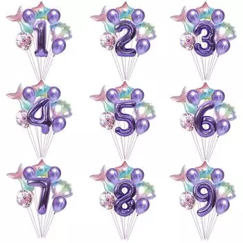 Фиолетовый тематический цифровой шар с русалкой на день рождения, вечеринка с русалкой, набор воздушных шаров из алюминиевой фольги, декорации для сцены Fishtail balloon 1pc
