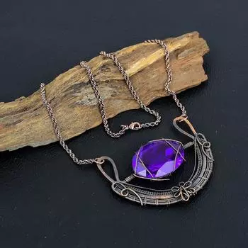 Фиолетовый топаз, драгоценный камень, медная проволока ручной работы, ювелирные изделия, антикварное ожерелье для любви 18 Inches With Adjustable фиолетовый