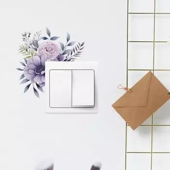 Фиолетовый Зеленый Растение Цветы Переключатель Паста Спальня Гостиная Украшения Стены Наклейки На Стены Самоклеящиеся 16*16CM/fun-kg46