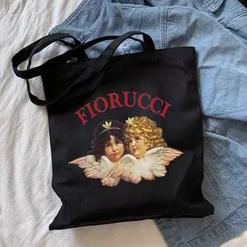 Fiorucci письмо ангел мультфильм повседневная винтажная модная большая вместимость холщовая сумка в стиле Харадзюку сумка для покупок в стиле хип-хоп женские сумки на плечо 24*26cm